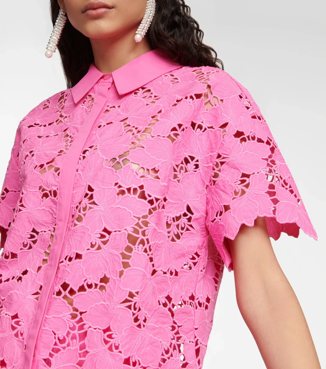 neon pink color brights femme woven floral lace blouses elegant women