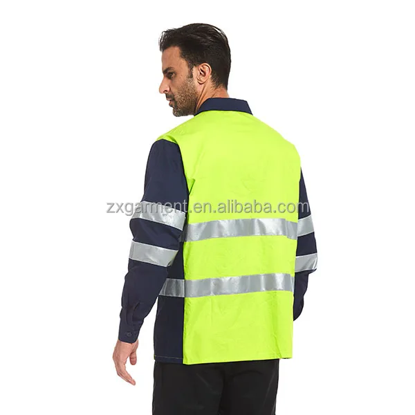 2024 OEM ODM оптовая продажа инженерная форма рабочая одежда двухцветная флуоресцентная зелено-темно-синяя Светоотражающая Рабочая Рубашка