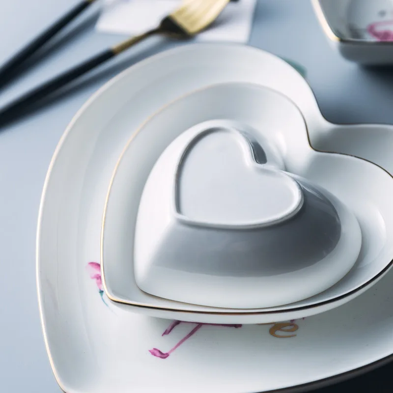 Flamingo Heart Shaped Love Ceramic Couple Plate