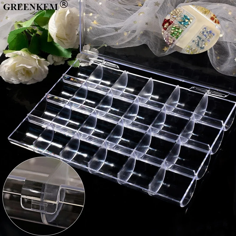 24 Grids New Nail Accessories Storage Box Transparent PS Jewelry Nail Rhinestone Nail Charms Storage Box With Lid