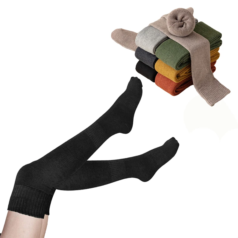 AR-556  Women Student Winter Warm Knit Thick Terry Stockings Over Knee Soft Cotton Long Thigh High Socks