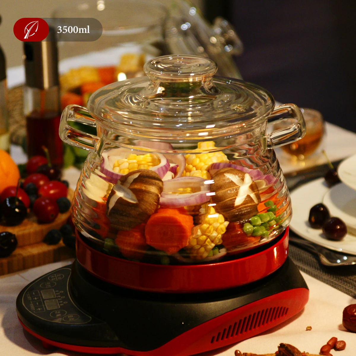 Large Capacity High Borosilicate Glass 3.5L Cooking Pot Corrugated Design Kitchenware Home Restaurant Family Transparent