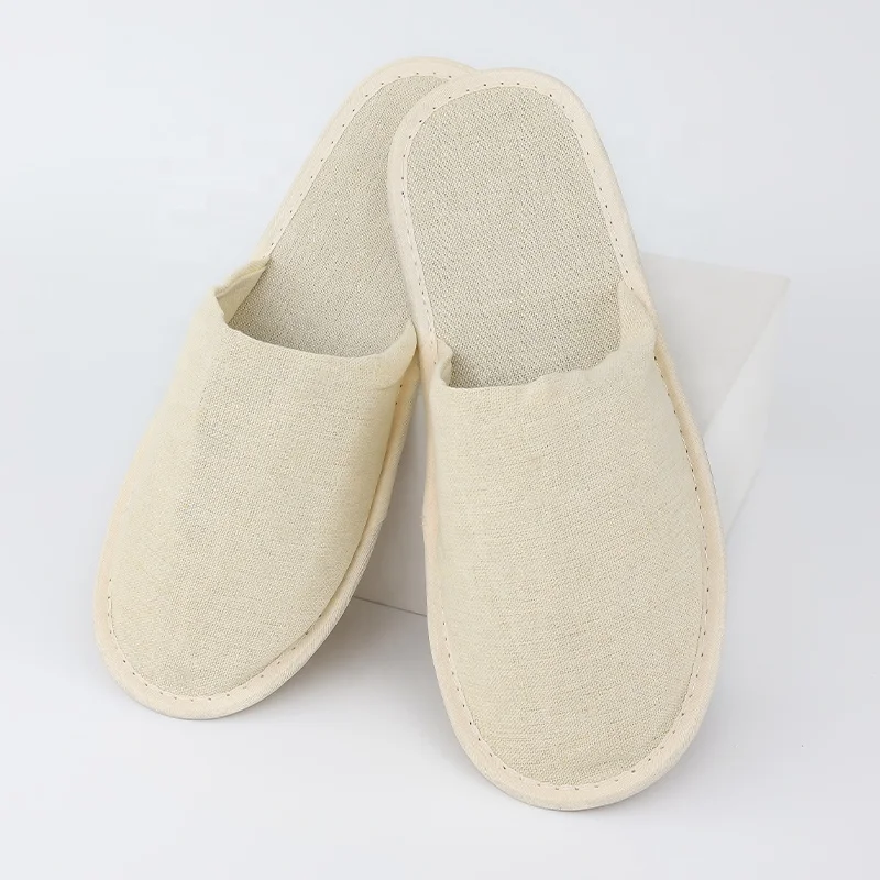 Eco Friendly Soft Cork Wood Sole Canvas Upper Disposable Slippers Shoes For Hotels Inn Home Spa Airline