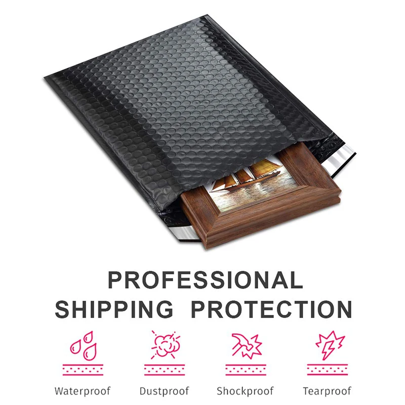 
Customized Black Bubble Mailer Packing Padded Envelopes Shipping Matte Black Poly Mailer Bag 