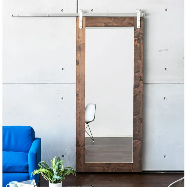 Single slider frameless rustic barn door frosted glass wood  sliding barn door bedroom furniture