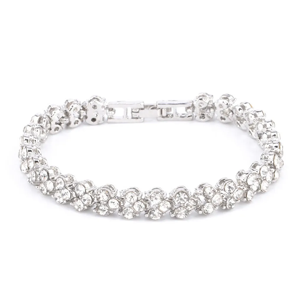 3 Colors Women Bracelets Fashion Roman Style Crystal Bracelets 925 Sterling Silver Bangles for Gifts Accessories