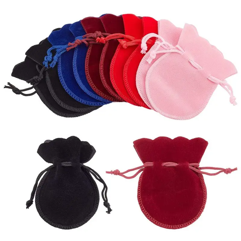 Multi Colors Drawstring Promotional Jewelry Packaging Pouches Mini Velvet Ring Gourd Bag