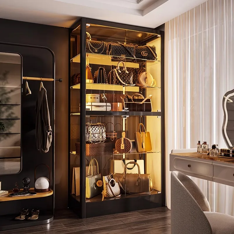 Glass display cabinet living room white transparent display case luxury storage cabinet