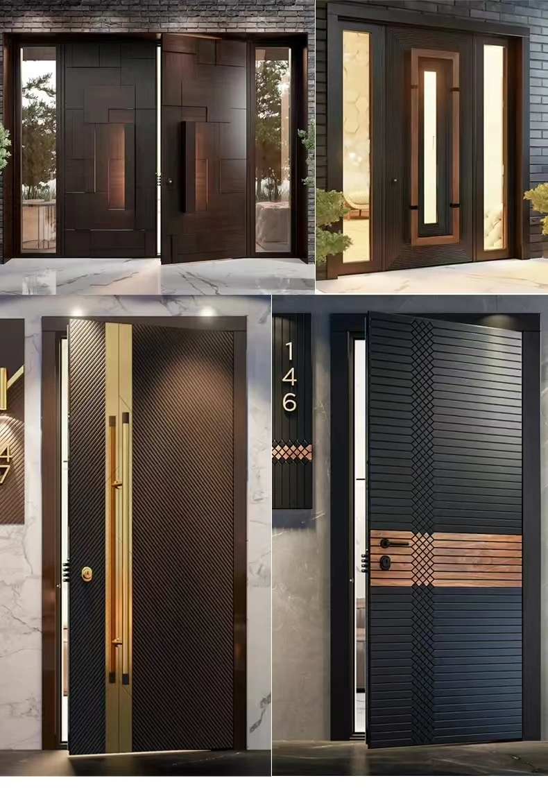 Modern Style Windproof Thermal-Insulating Fire-Rated Aluminum Stainless Steel Security Door for Outdoor Entrance