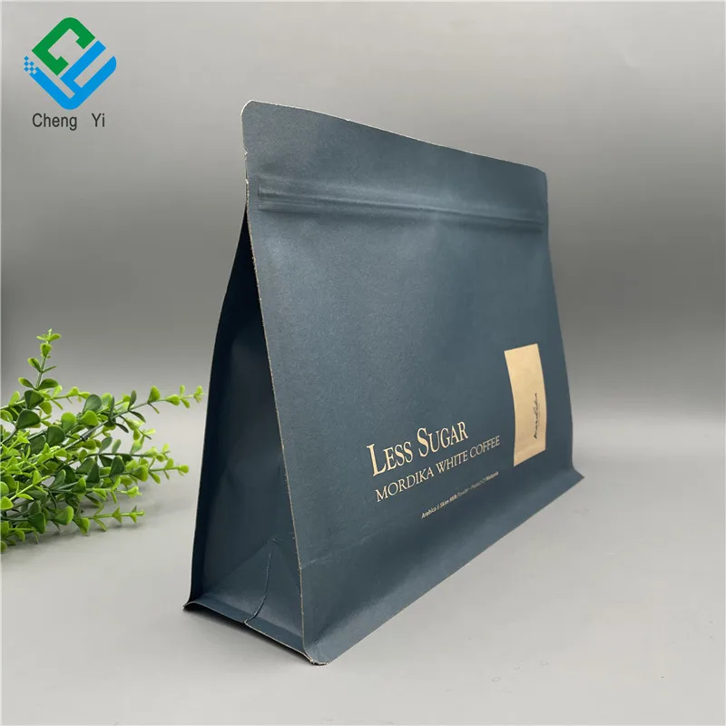 Customized Compostable Biodegradable Coffee Packaging Pouch Stand Up Kraft Paper Zip lock Coffee Bean Pouch 12 oz Coffee Bag