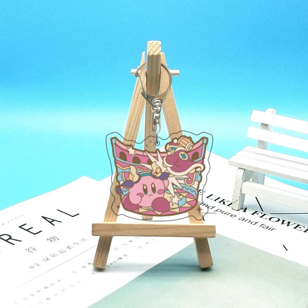 Anime Kirby Peripheral Cartoon Cute Backpack Double Sided Acrylic Keychain