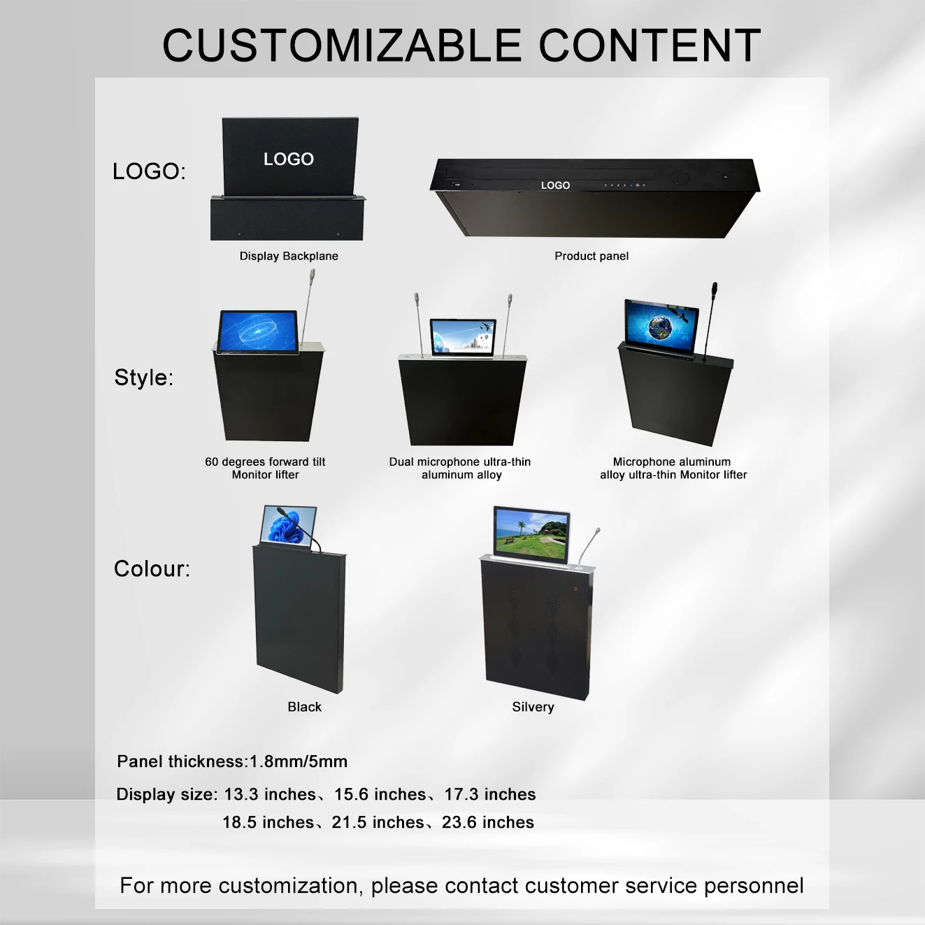 17.3 inch monitor lift mechanism conference room lcd lift Retractable Monitor Lift Stand with Motorized Mechanism