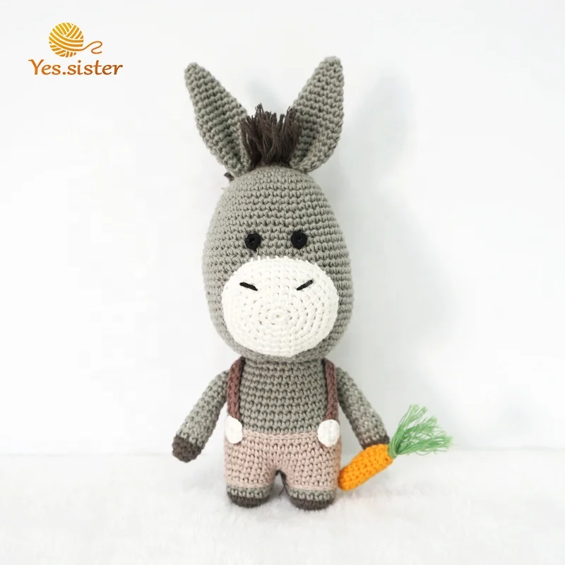 Hot Sales Crochet Little Live Pets Doll Knitted Cat Nip Donkey Toy With Carrot