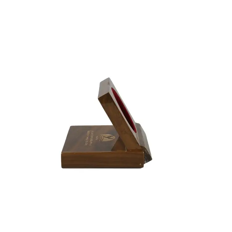 DS Custom Wholesale Walnut Medal  Wooden Souvenir Foldable Handmade Laser Engraving Wood Coin Gift Packaging Box