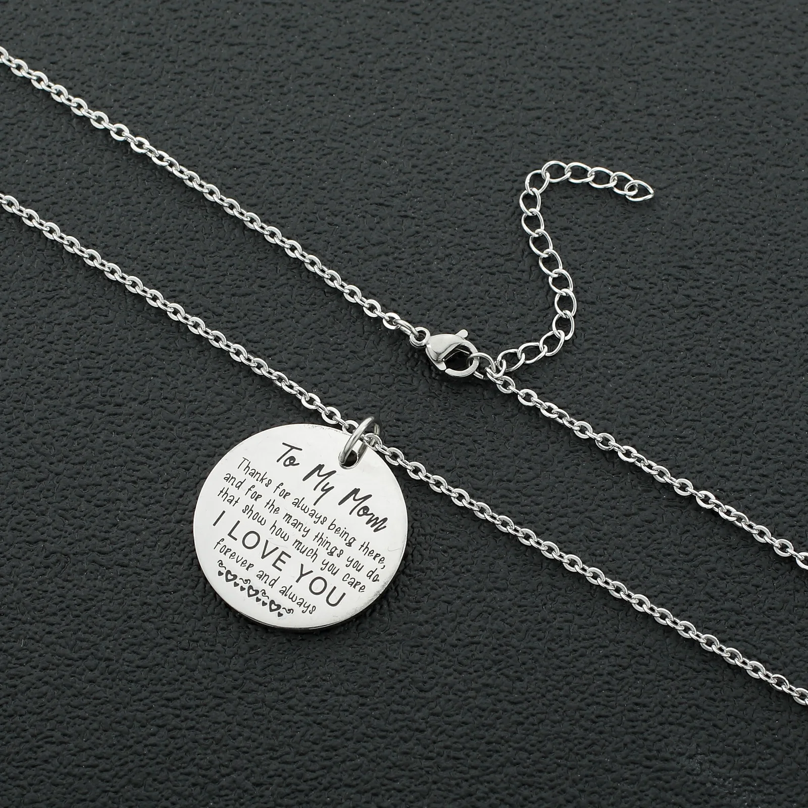 
Custom logo round tag Mother gift necklace 316L Stainless steel Pendant necklace lettering 