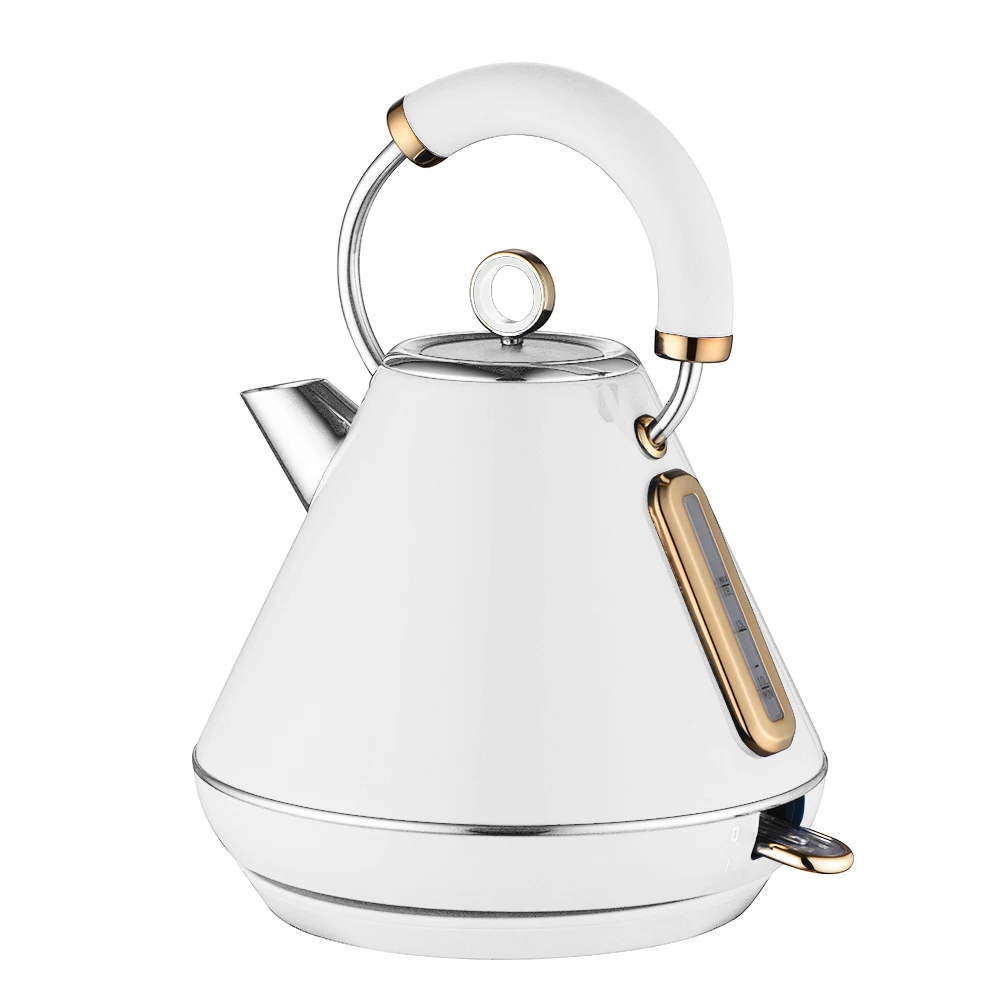 1.7L Luxury Pyramid Electric Tea Gold And White Kettle