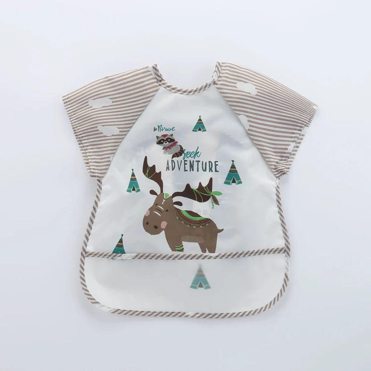 Customized Polyester Baby Feeding Bib Baby clothes Safety Colorful Short sleeves Apron Unisex Baby Bibs Waterproof