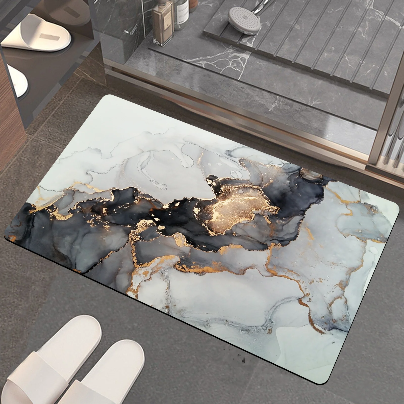 pvc spa stone marble 3d scalloped mini washable disposable diatomite diatom mud anti skid modern bath bathroom mat trade roll up