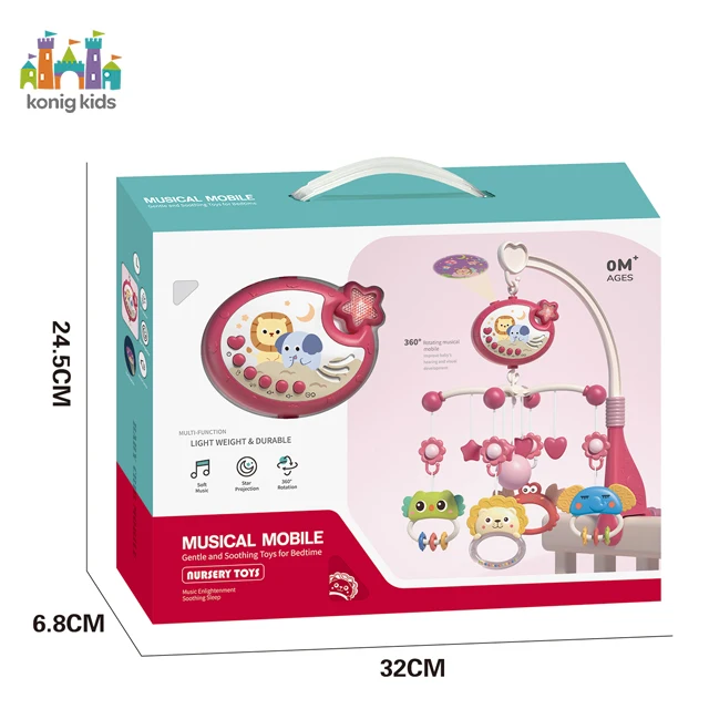 Konig Kids Jouet Pour Enfant Timing Baby Musical Crib Mobile With Star Projector Lights Music Box &Rattle Musical Baby Mobile