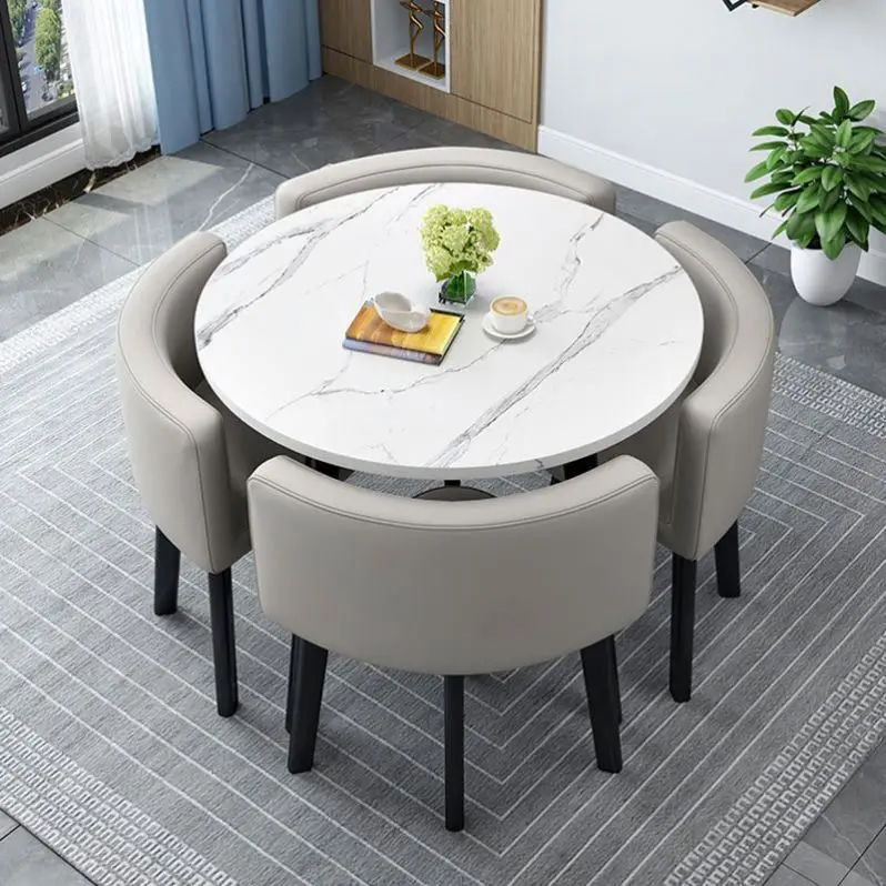 Modern Luxury Wood Kitchen Restaurant Tables And Chair Sets Room Furniture Small Round Marble Wooden Dining Table Set 4 Chairs