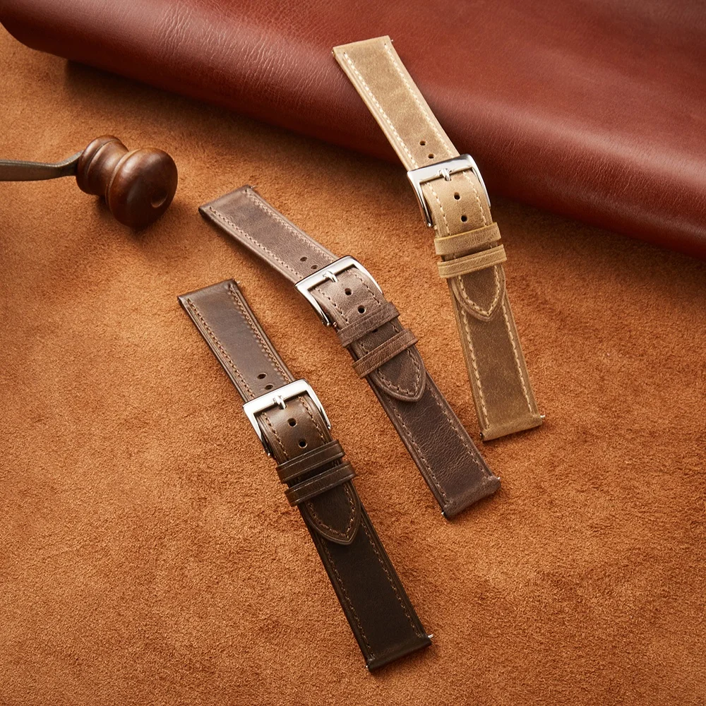 Top Grain Genuine Leather retro Watchband head layer cowhide vintage Watch Straps oil wax skin band 18/19/20/21/22mm