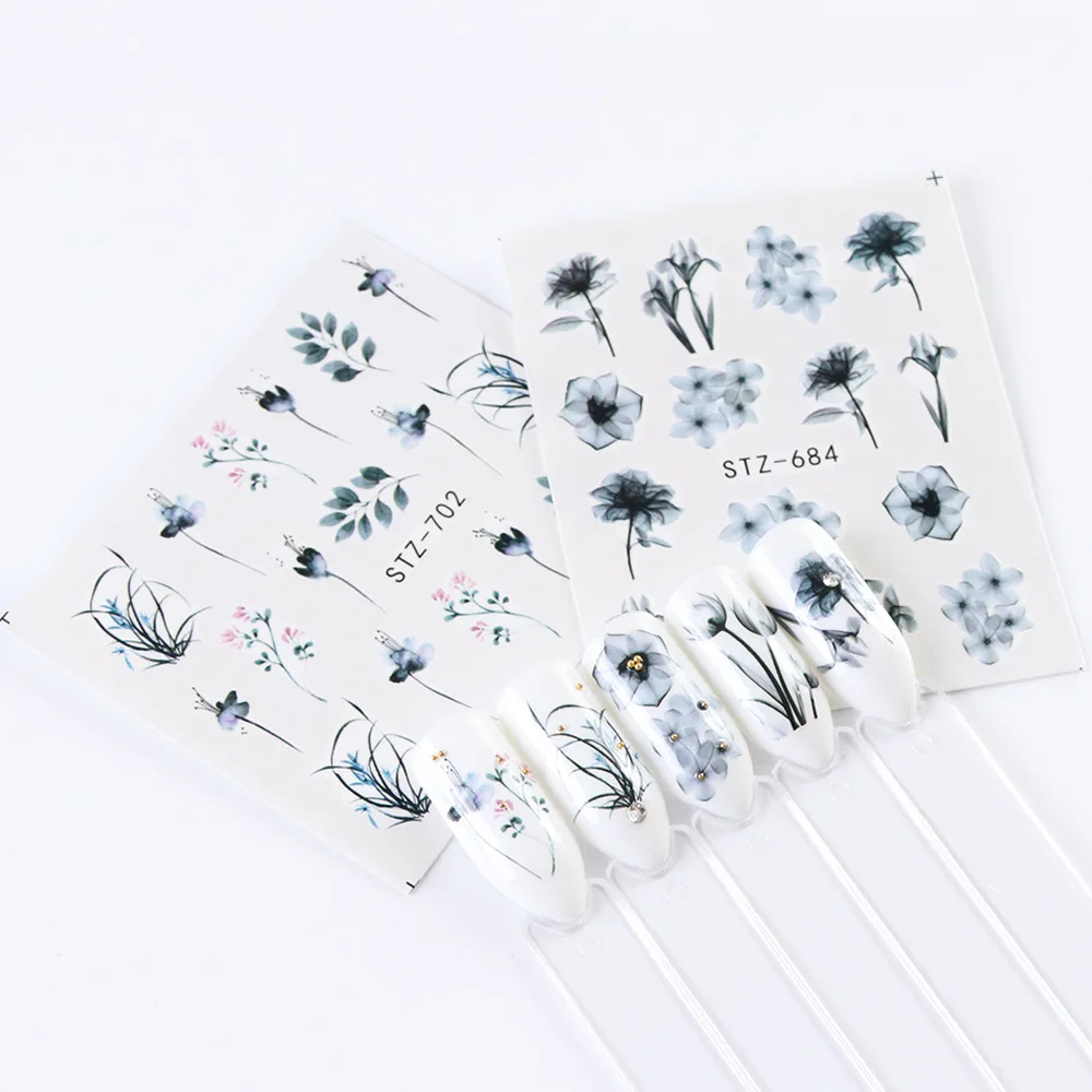 Popular Water Transfer Nail Self-Adhesive Slider Decals paste Butterfly Flowers Feathers Colorful Water Transfer Nail Stickers