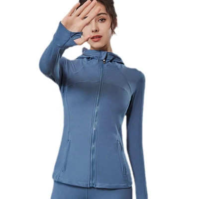 New Hoodie Coat Finger Hole Zipper Slim With Pocket Gym Fitness Clothing Modest Active Wear