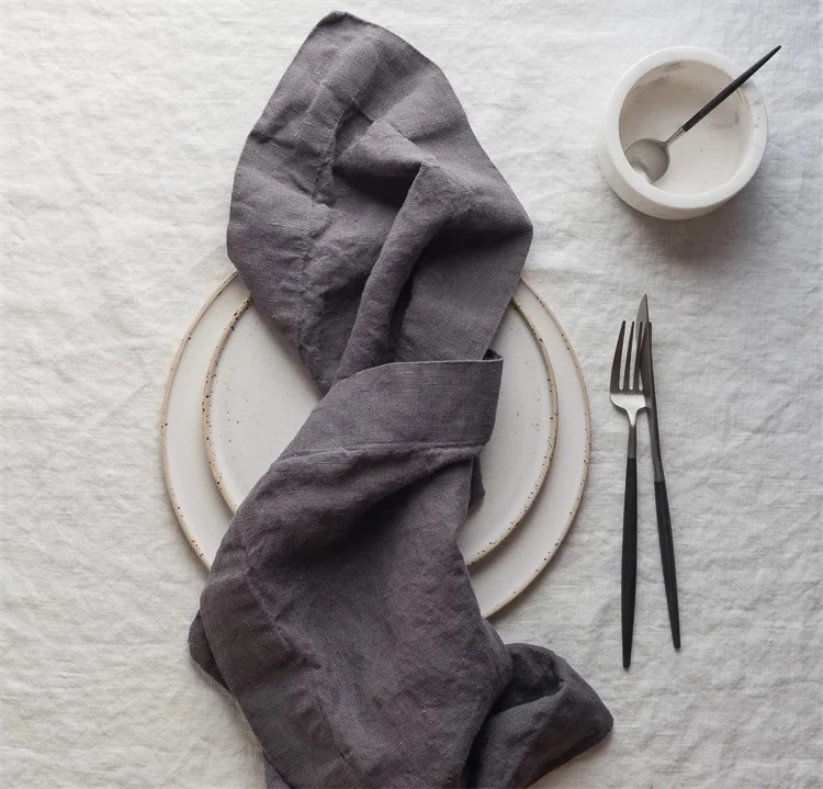 
Wholesale 100% Natural Flax Linen Crepe Style Table Napkins Hemstitch Restaurant Dinner Napkins 