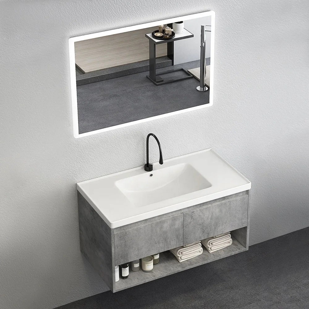 36 Inch Solid Wood Bathroom Cabinet Vanity with Open Bottom Shelf