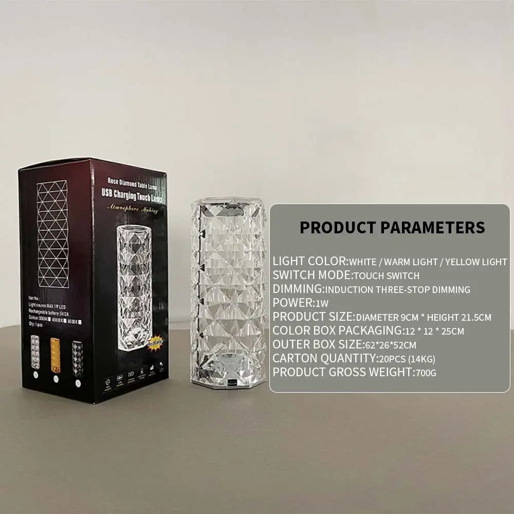 Rechargeable Crystal Touch Table Desk Lamp, Dimmable Nightstand Lamp Decorative Bedside Lamp for Bedroom
