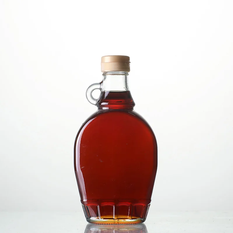 Wholesale 200ML 250ML 375ML 500ML Transparent Food Grade Kitchen Handle Glass Syrup Bottles with Lids