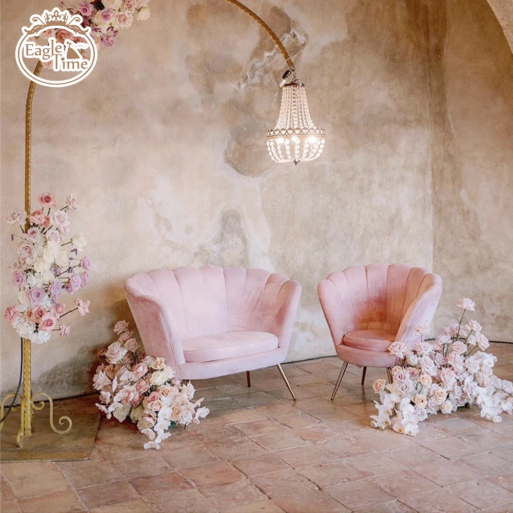 Comfortable Modern Living Room Design Scalloped Hot Pink Fabric Velvet Luxury Sofa Set Furniture