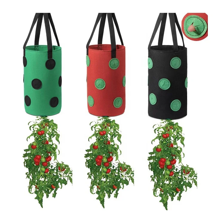 Strawberry Grow Bag Nonwoven Fabric Vertical Jardin Garden Hanging Plant Bag Vegetable Potato Planter Bag For Greenhouse