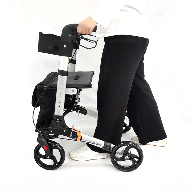 Senyang lightweight aluminium old people adults elderly folding upright 4 wheels rollator walkers with seat