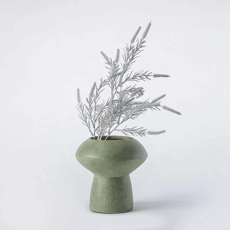 Elegant Morandi Design Collection Polyresin Grey-green Flower Nordic MInimalism Vase for Other Home Decor