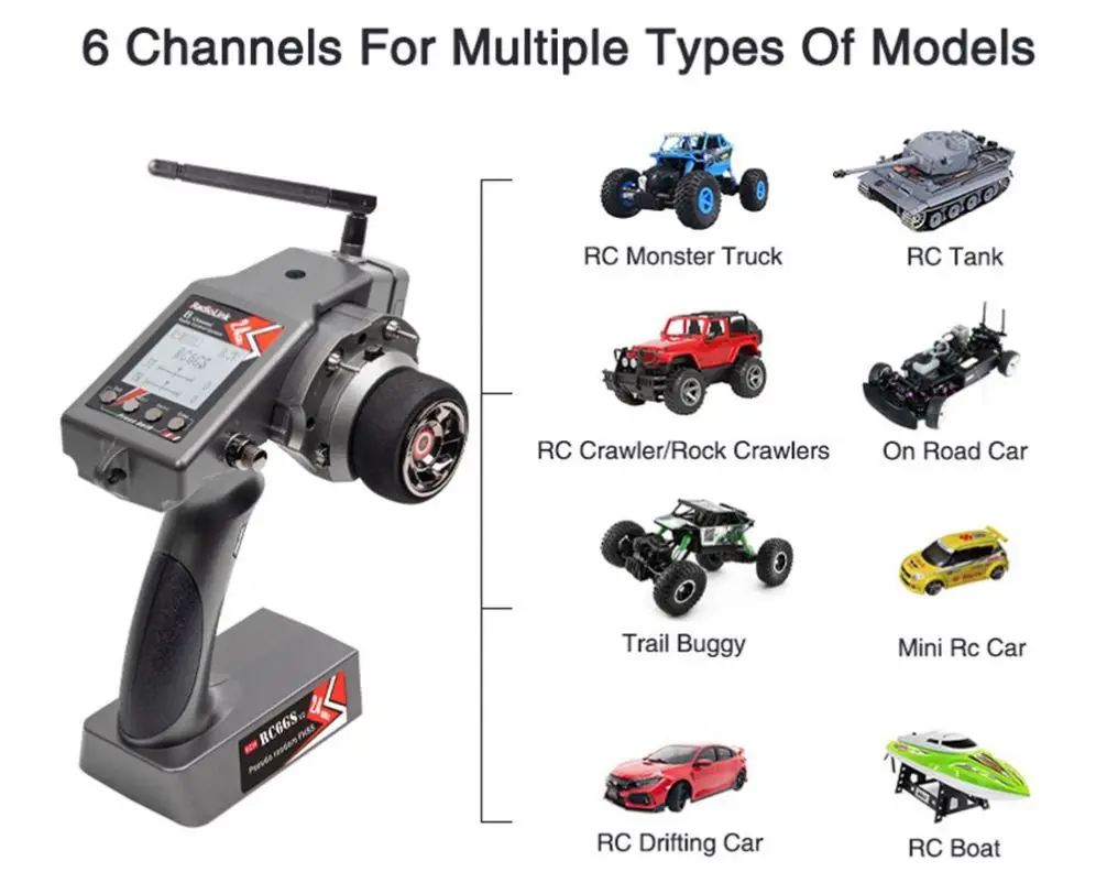 Radiolink RC6GS V2 2.4G 6 Channel Radio Transmitter with R7FG Receiver Gyro Telemetry Included Remote Controller for RC Car Boat