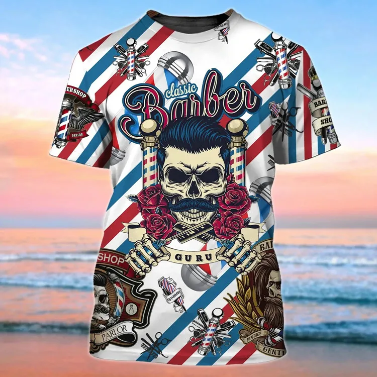 Hot selling new summer casual men T-shirt 3D digital printing barber print T-shirt
