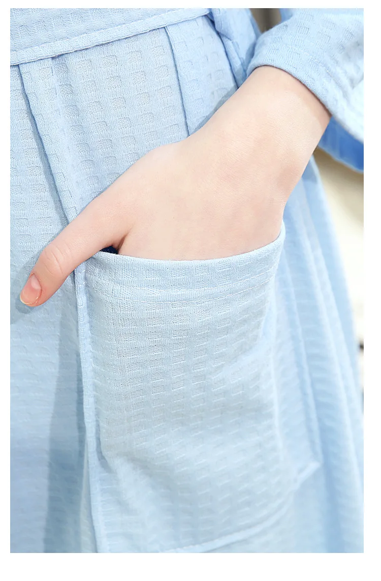 AIMINYZ New Fashion Design Men And Pajamas Thin Summer Waffle Long Sleeved Morning Gown Couple Homewear Medium length Bathrobe