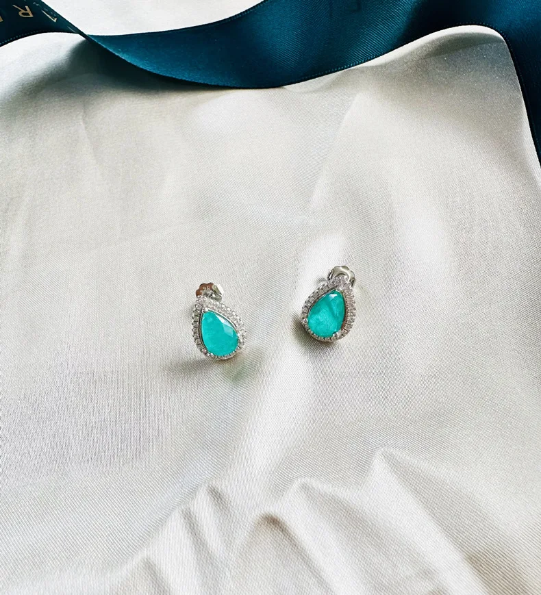 Sterling Silver 925 6x9mm Drop of Water Shape Emerald Green Earrings for Women Dance Party Jewelry