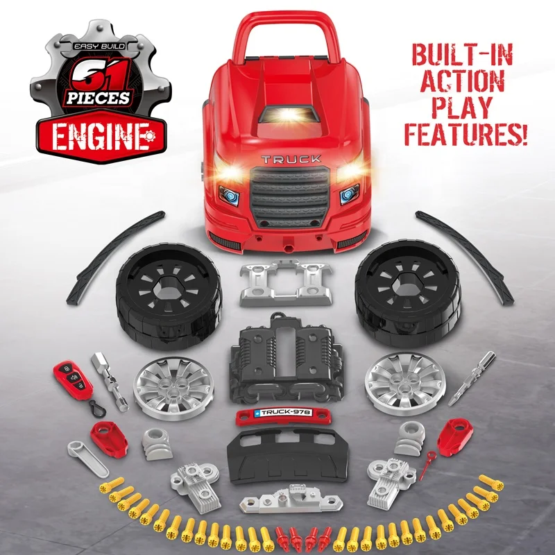 Kids Mechanic Repair Set Large Truck Engine Toy Take Apart Motor Vehicle Pretend Play Car Service Station Assembly Workshop Toy