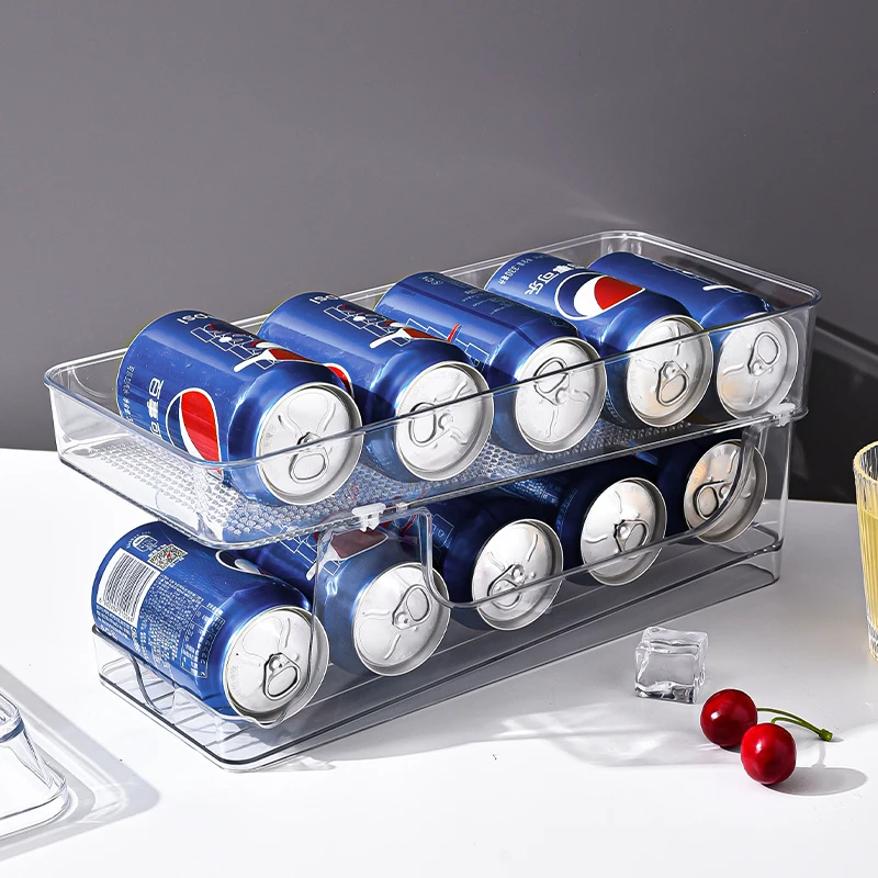 Soda Can Canned Food Bin Stackable Dispenser with Lid for Refrigerator Pantry Freezer Holds 10 Cans Clear Design