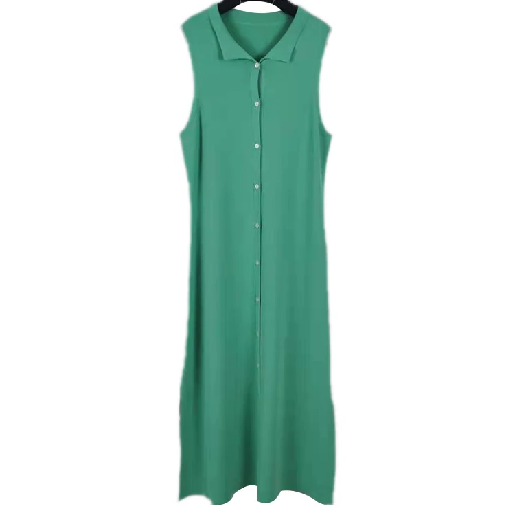 
Wholesale Sleeveless Full Needle Polo Collar Knitted Spring Womens Knit Knitting Casual Dresses 