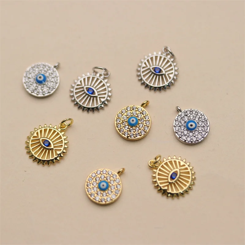 Turkish Crystal Cz  Eye Shaped Pendant Gold Plated Devil Eyes Charm For Earrings Necklace Jewelry Set