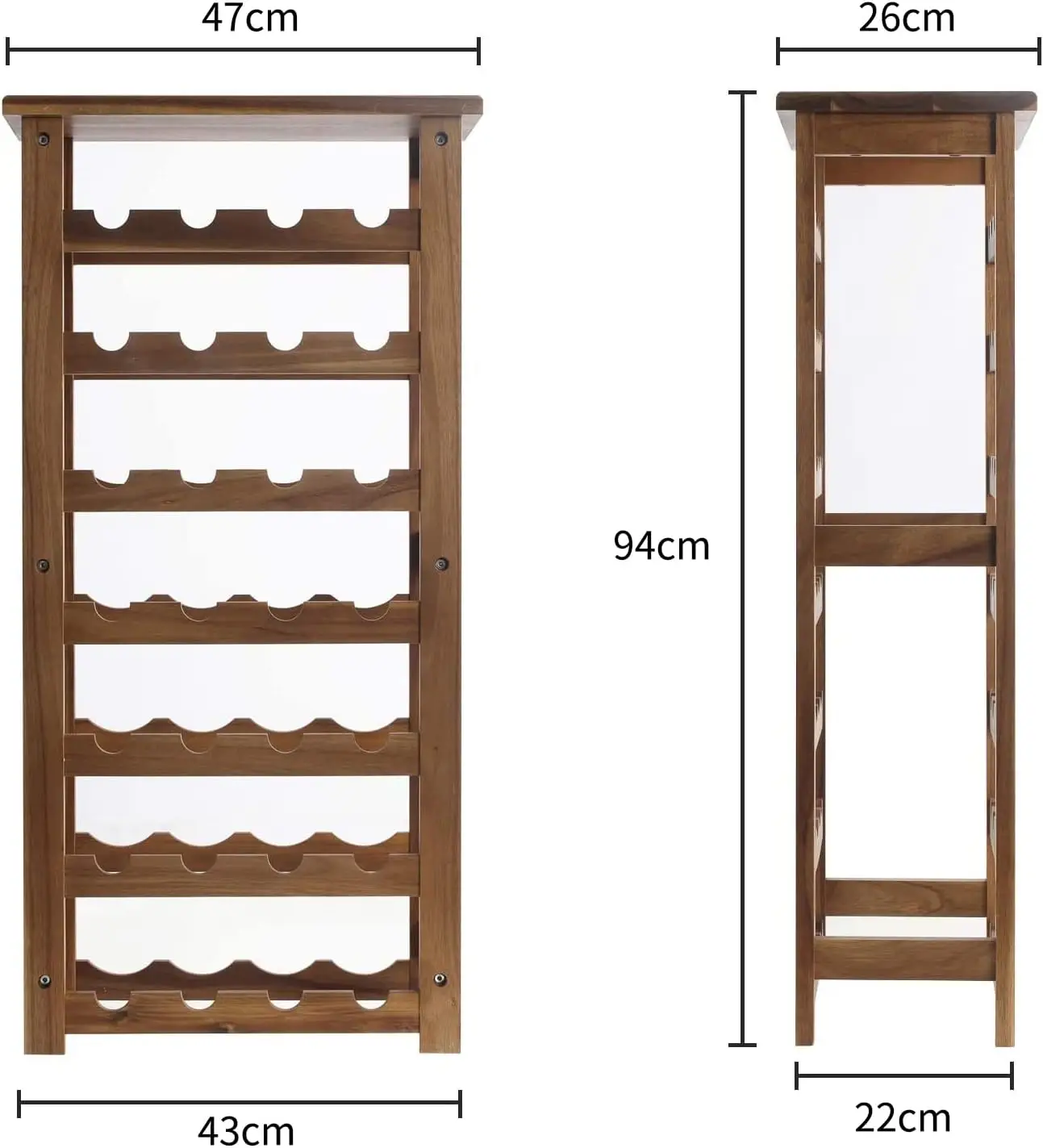 Modern 7-Tier Wooden Wine Rack Freestanding Panel Style Storage for 28 Bottles for Kitchen and Wine Lovers