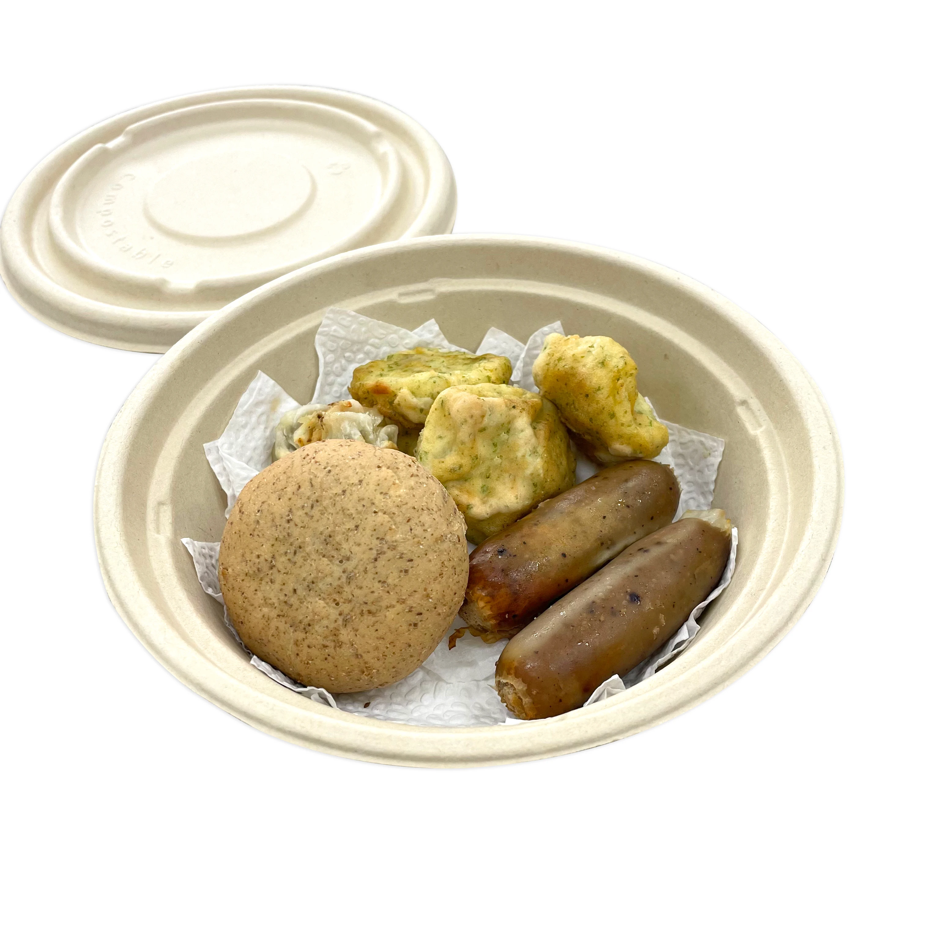 Biodegradable Takeaway Round Pulp Bagasse Pla Oval Paper Hot Soup Salad Mache Bowls Disposable Lids