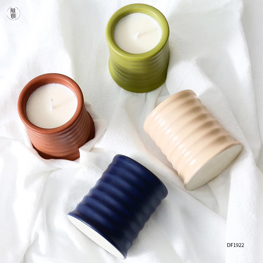 Creative Custom Logo Striped Scented Candle Utensils Can Be Filled With Soy Wax Optional Fragrance Unique Ceramic Candle Jars