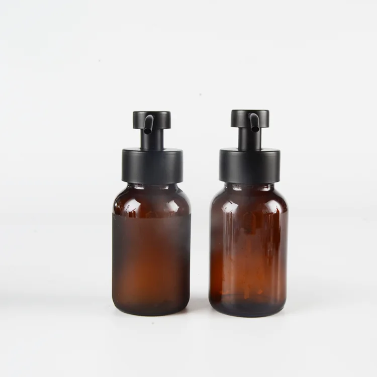 250ml Amber   Glass Foaming Soap Pump Bottle with  Stainless steel Foam Pump