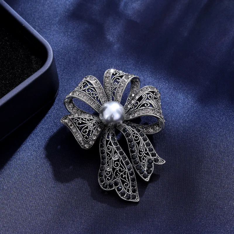 XZ-078 брошь с жемчугом и бантом Высококачественная Женская Брошь защитой от вспышки для костюма пальто