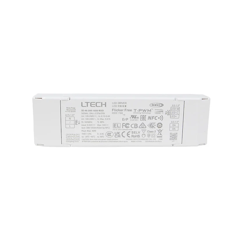LTECH SE-40-300-1050-W2D NFC CC DALI DT6/DT8 40W 300-1050mA LED driver