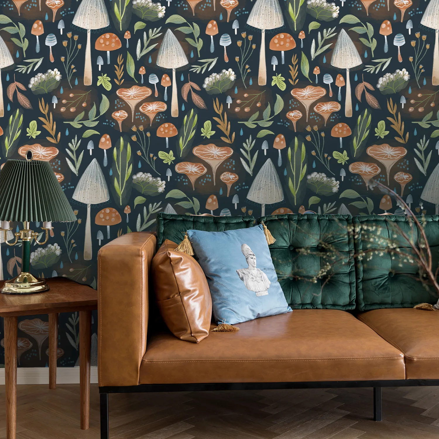 Watercolor magic forest mushroom self-adhesive wallpaper colorful hand painted plant decoration transformation wallpaper